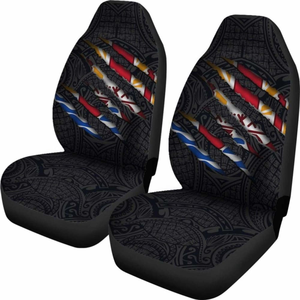 French Polynesia Car Seat Covers - French Polynesian Coat Of Arms Scratch Style -