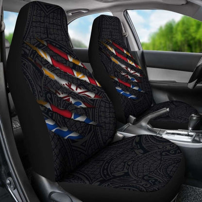 French Polynesia Car Seat Covers - French Polynesian Coat Of Arms Scratch Style -