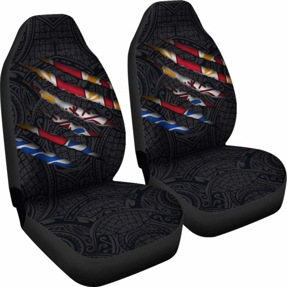 French Polynesia Car Seat Covers - French Polynesian Coat Of Arms Scratch Style -