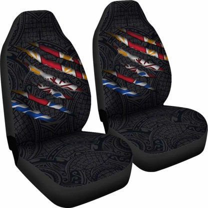 French Polynesia Car Seat Covers - French Polynesian Coat Of Arms Scratch Style -