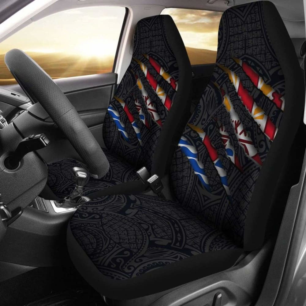French Polynesia Car Seat Covers - French Polynesian Coat Of Arms Scratch Style -