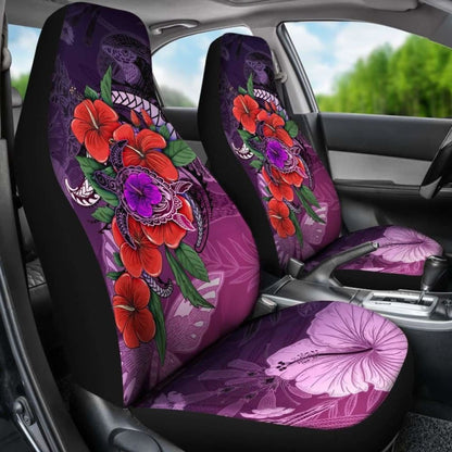 Polynesian Car Seat Covers - Purple Hibiscus Turtle Flowing -