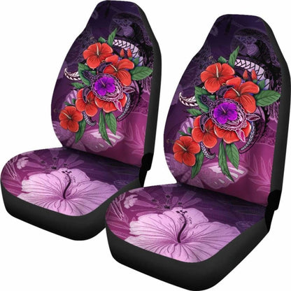 Polynesian Car Seat Covers - Purple Hibiscus Turtle Flowing -