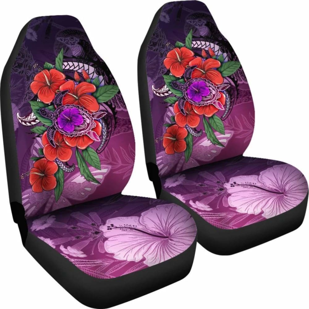 Polynesian Car Seat Covers - Purple Hibiscus Turtle Flowing -