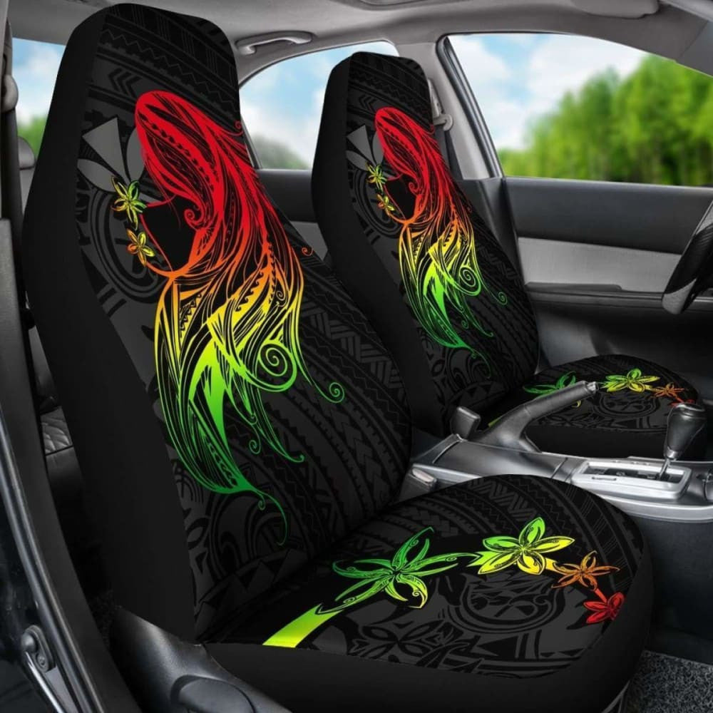 Polynesian Hawaii Car Seat Covers - Kanaka Maoli Girl Hair Plumeria -
