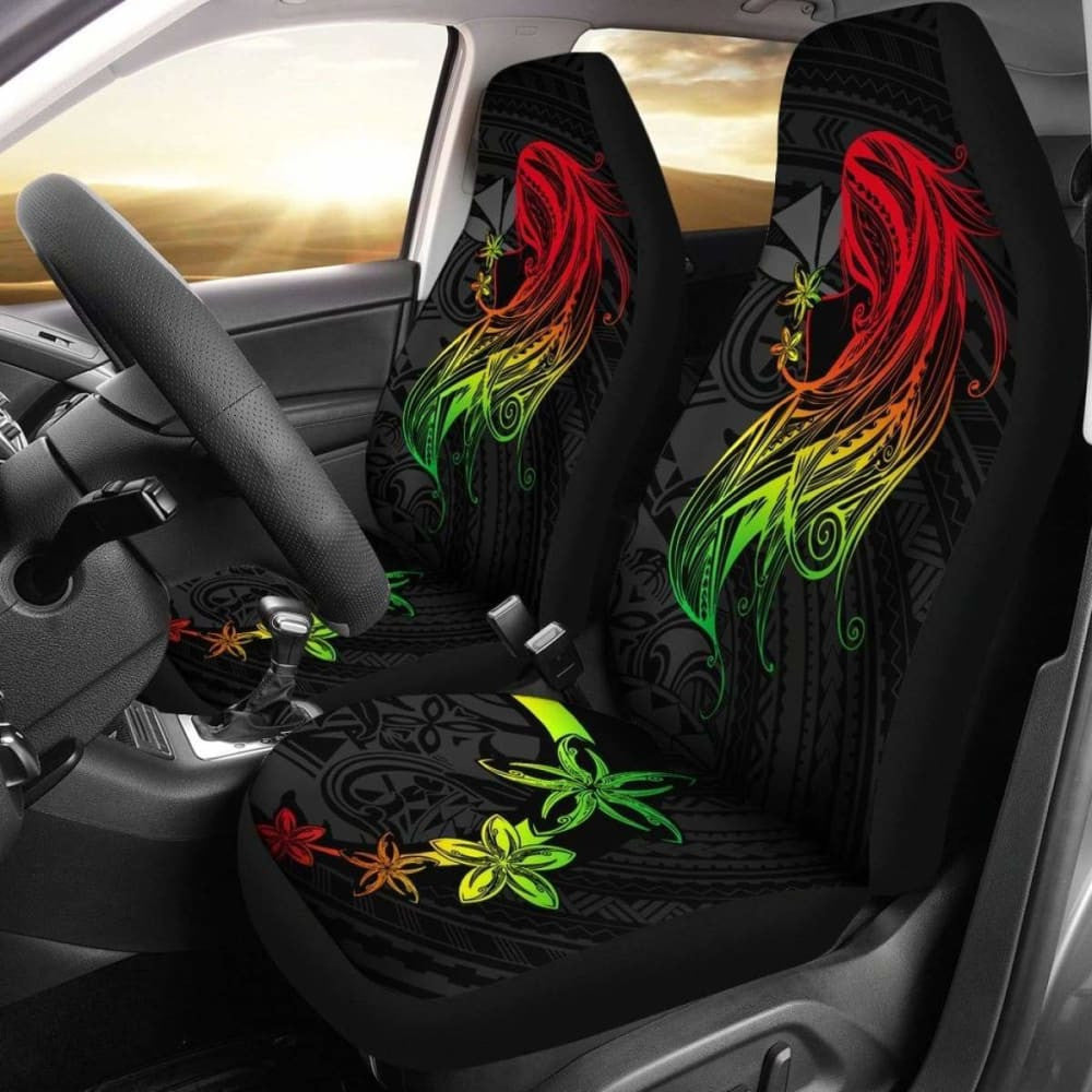 Polynesian Hawaii Car Seat Covers - Kanaka Maoli Girl Hair Plumeria -