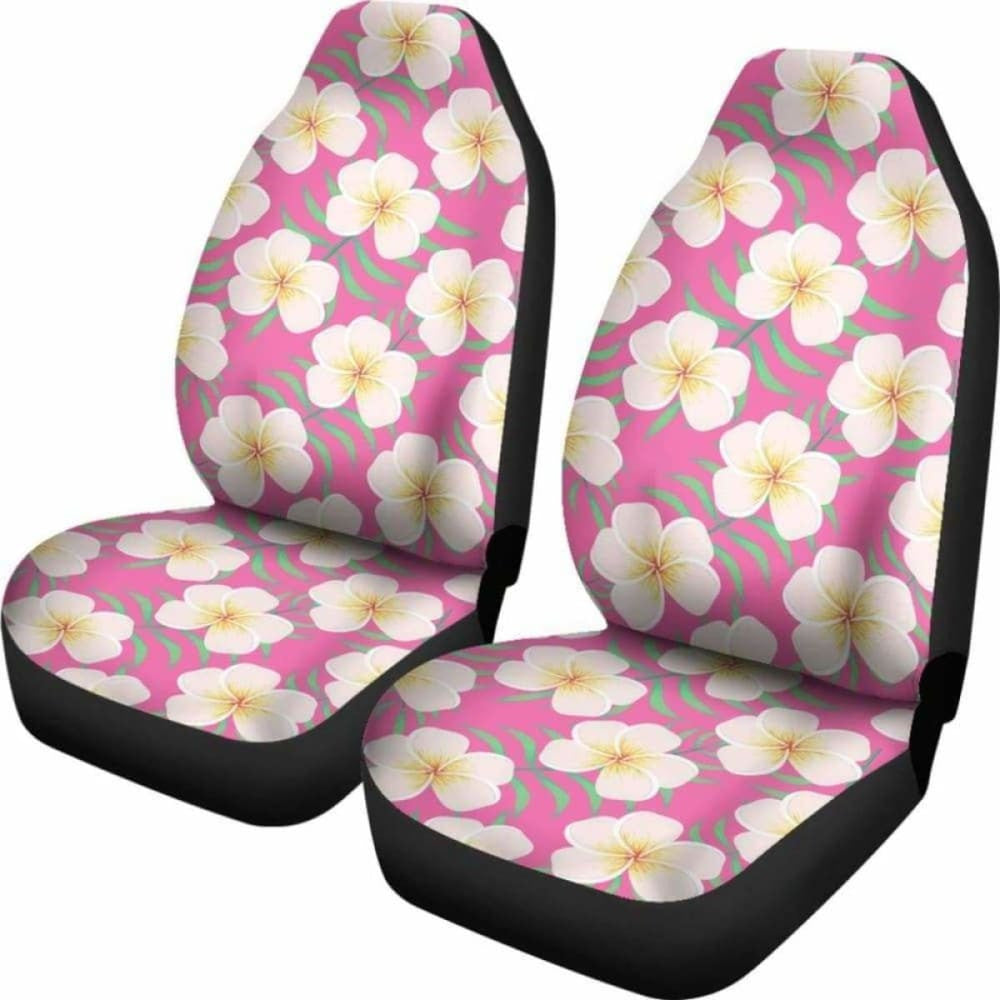 Pink With Frangipani Plumeria Hawaiian Island Flower Pattern Car Seat Covers