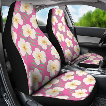 Pink With Frangipani Plumeria Hawaiian Island Flower Pattern Car Seat Covers