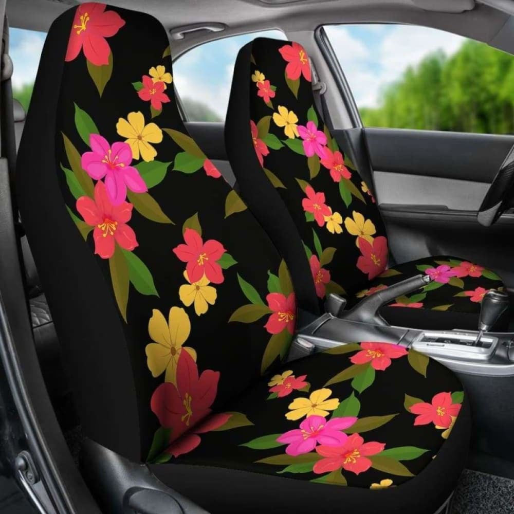 Black With Bright Tropical Flowers Car Seat Covers