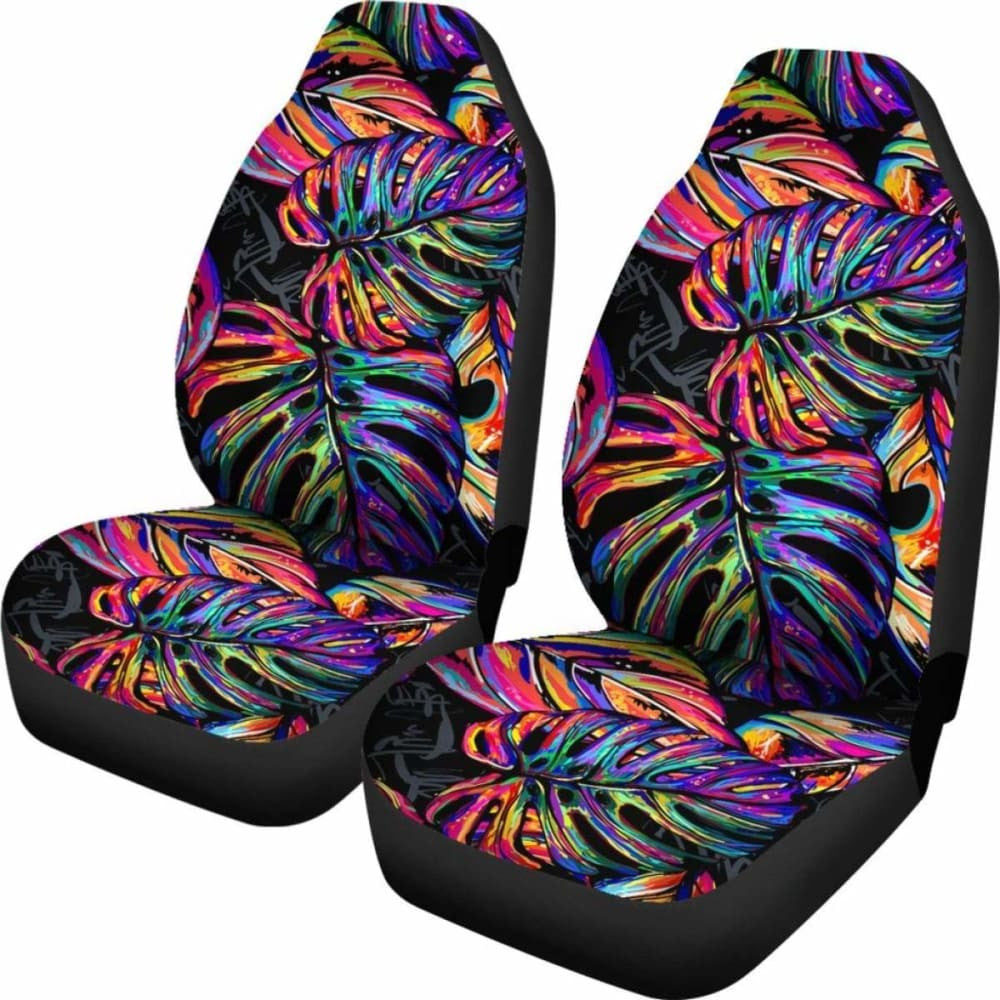 Polynesian Car Seat Covers - Palm Leaves Neon Color -