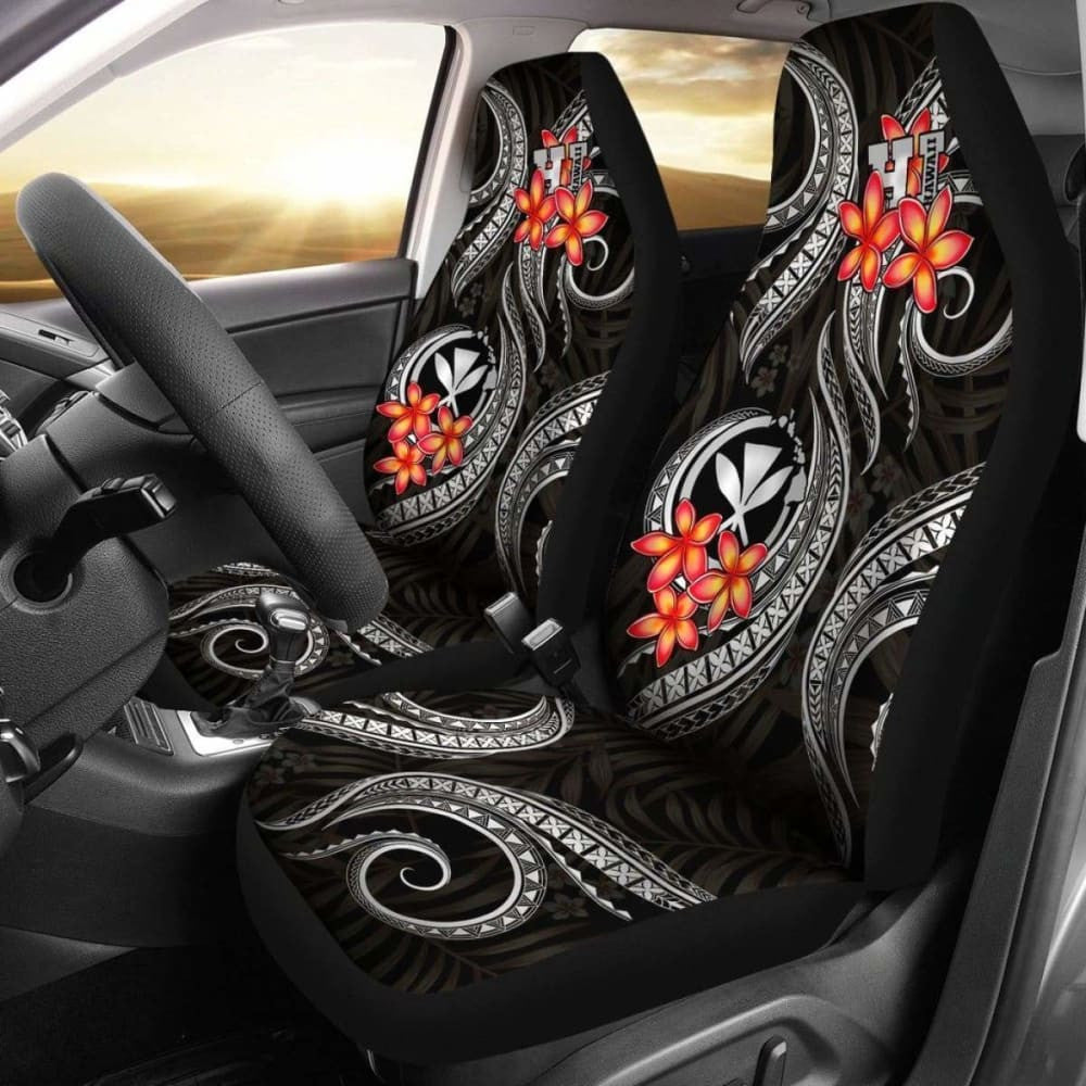 Polynesian Hawaii Car Seat Covers - Black Plumeria -