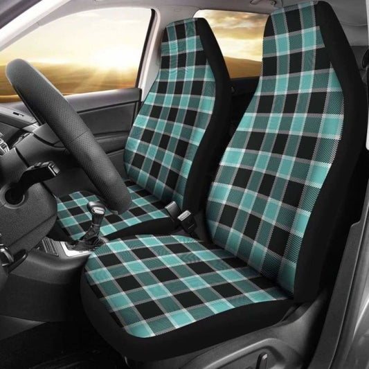 Turquoise And Black Plaid Check Car Seat Covers