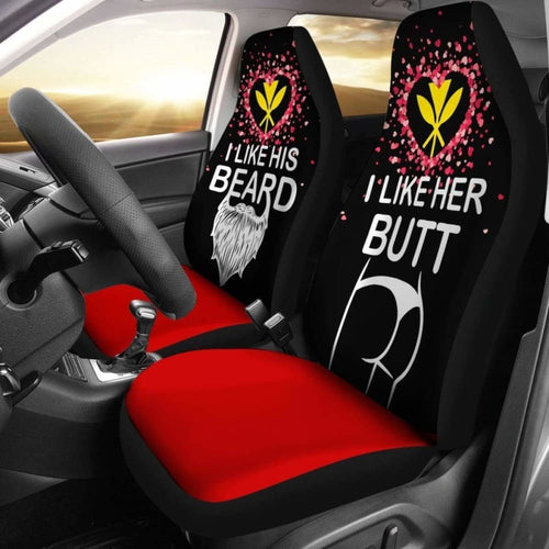 (Hawaiian) Kanaka Maoli Car Seat Covers Couple Valentine Her Butt - His Beard