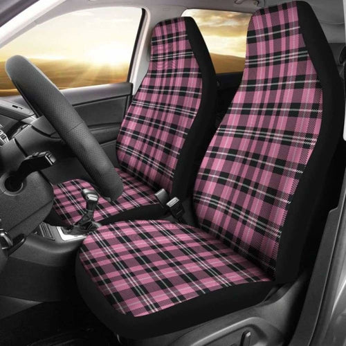 Rose Pink And Black Plaid Car Seat Covers