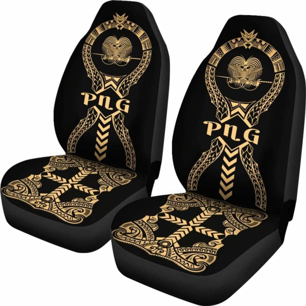 Papua New Guinea Car Seat Covers Polynesian Tribal Gold