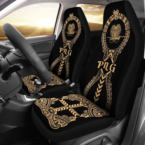 Papua New Guinea Car Seat Covers Polynesian Tribal Gold