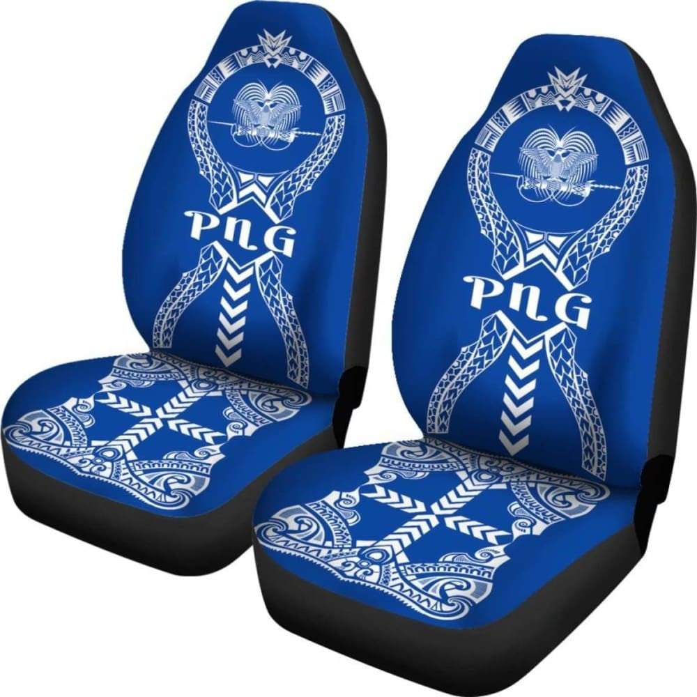 Papua New Guinea Car Seat Covers Polynesian Tribal Blue