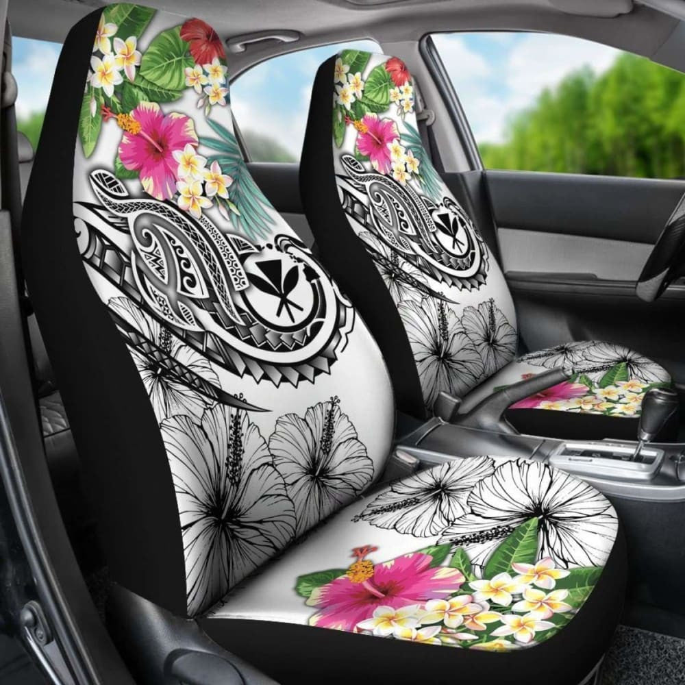Polynesian Hawaii Kanaka Maoli Car Seat Covers - Summer Plumeria (White) -
