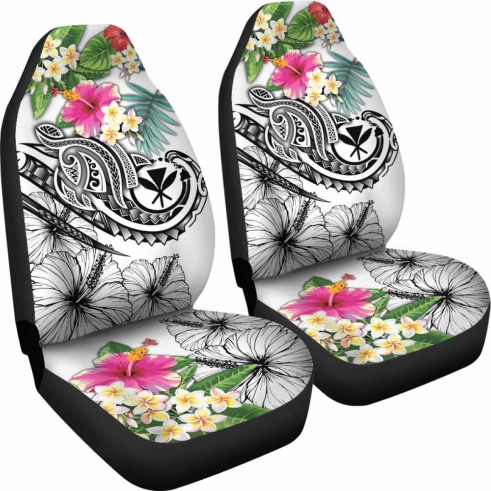 Polynesian Hawaii Kanaka Maoli Car Seat Covers - Summer Plumeria (White) -
