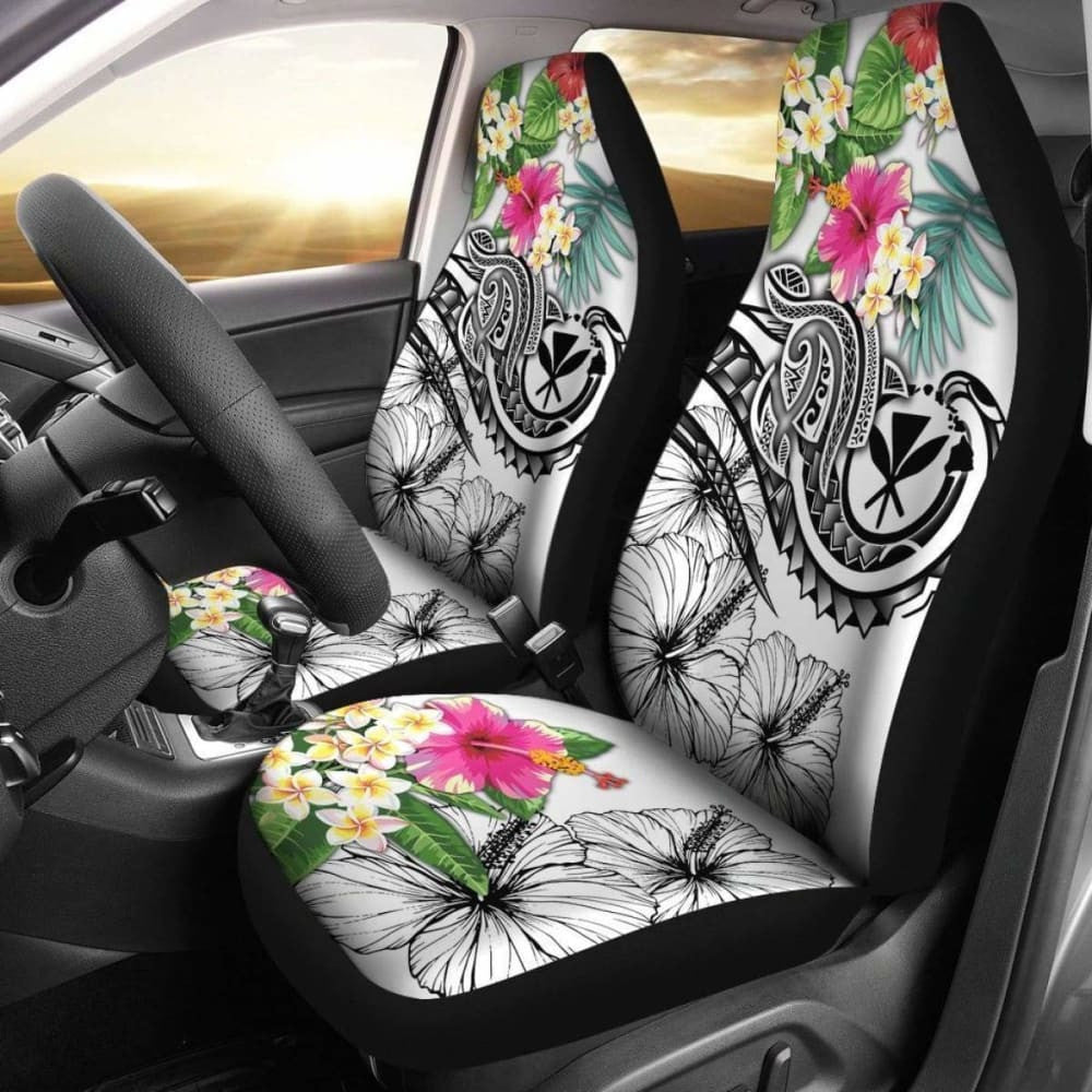 Polynesian Hawaii Kanaka Maoli Car Seat Covers - Summer Plumeria (White) -