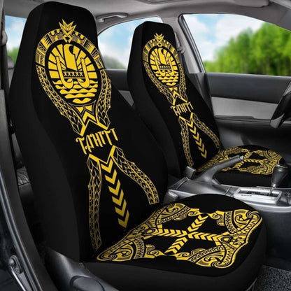 Tahiti Car Seat Covers Polynesian Tribal Black Yellow