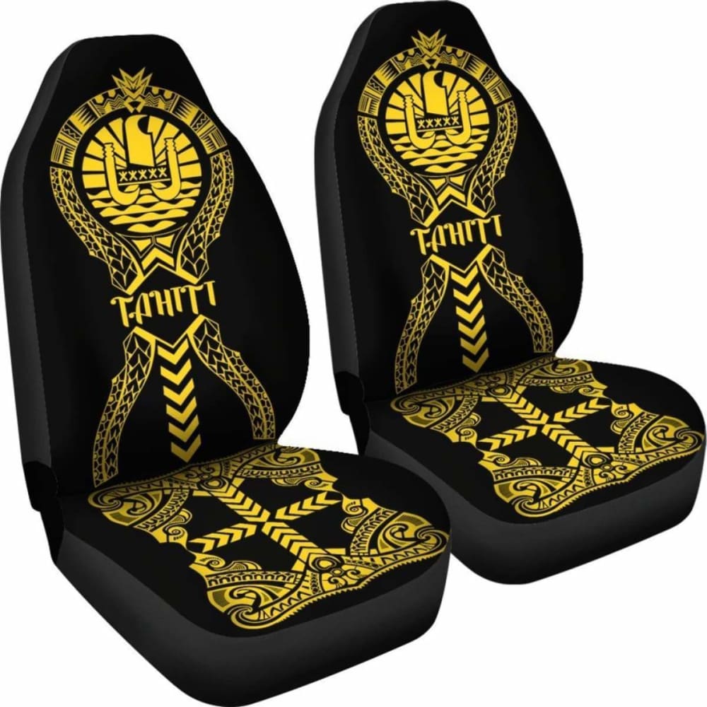 Tahiti Car Seat Covers Polynesian Tribal Black Yellow