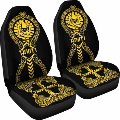 Tahiti Car Seat Covers Polynesian Tribal Black Yellow