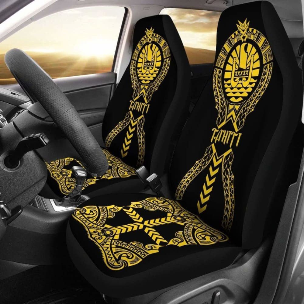 Tahiti Car Seat Covers Polynesian Tribal Black Yellow