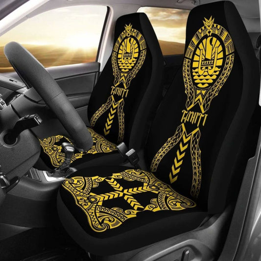 Tahiti Car Seat Covers Polynesian Tribal Black Yellow