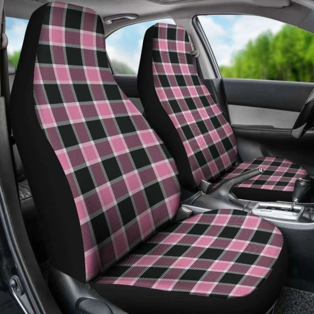 Blush Rose Pink Plaid Check Car Seat Covers