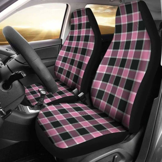 Blush Rose Pink Plaid Check Car Seat Covers