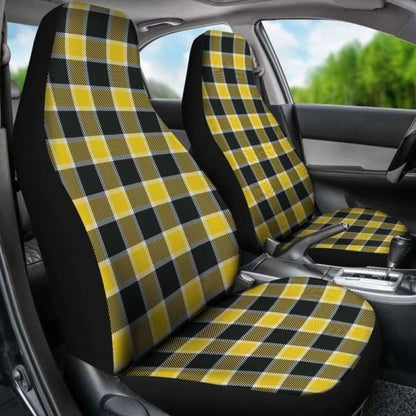 Yellow Black And White Plaid Check Car Seat Covers