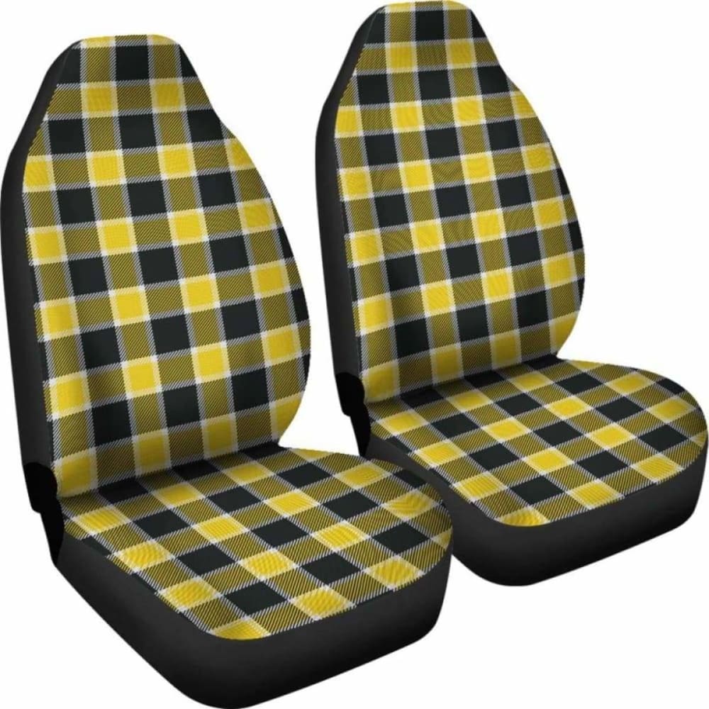 Yellow Black And White Plaid Check Car Seat Covers