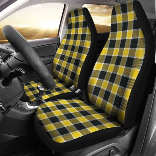 Yellow Black And White Plaid Check Car Seat Covers