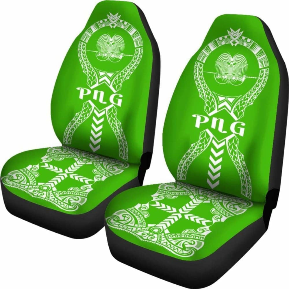 Papua New Guinea Car Seat Covers Polynesian Tribal Green
