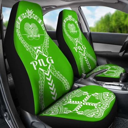 Papua New Guinea Car Seat Covers Polynesian Tribal Green