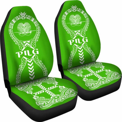 Papua New Guinea Car Seat Covers Polynesian Tribal Green
