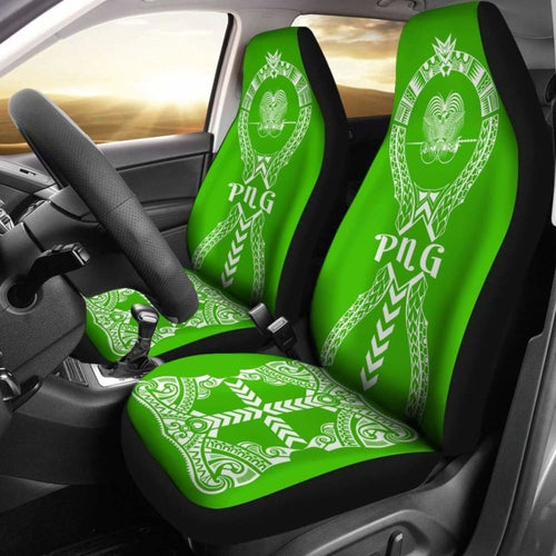 Papua New Guinea Car Seat Covers Polynesian Tribal Green