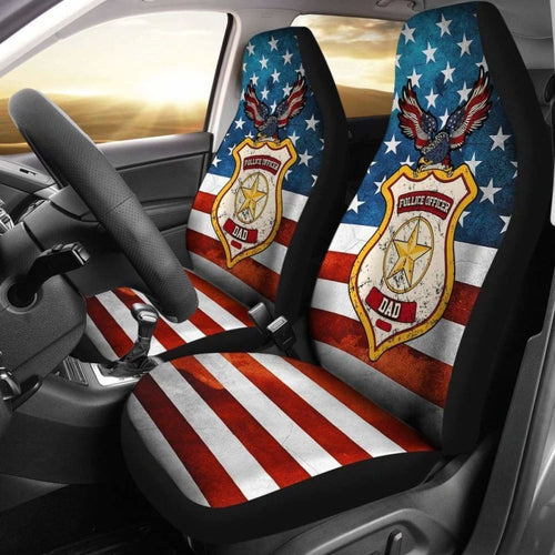 Police Officer Dad American Flag Car Seat Covers Gift
