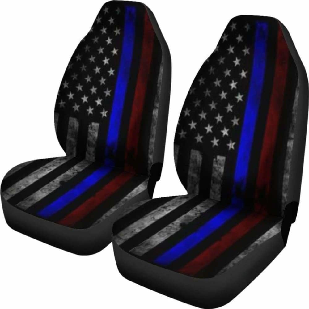 Tattered Thin Blue And Red Line Flag Car Seat Covers