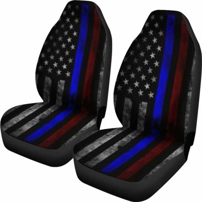 Tattered Thin Blue And Red Line Flag Car Seat Covers