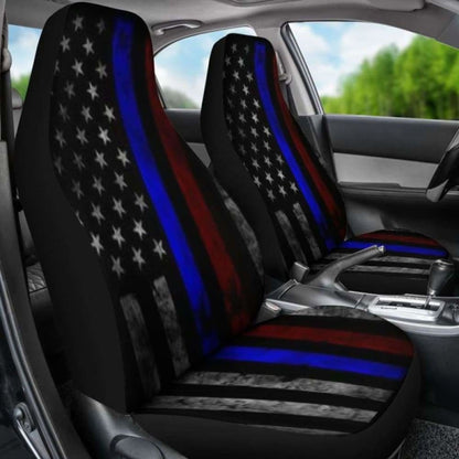 Tattered Thin Blue And Red Line Flag Car Seat Covers