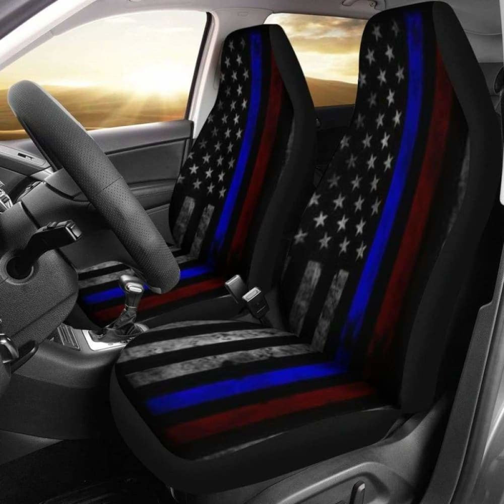 Tattered Thin Blue And Red Line Flag Car Seat Covers