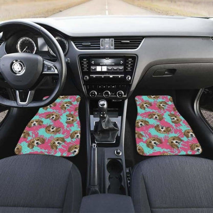 Beagle Muzzles Turquoise Paint Splashes Pink Pattern Front And Back Car Mats