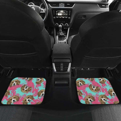 Beagle Muzzles Turquoise Paint Splashes Pink Pattern Front And Back Car Mats