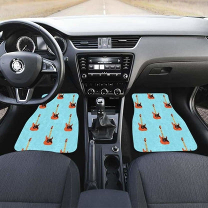 Electric Guitar Pattern Light Blue Background Front And Back Car Mats