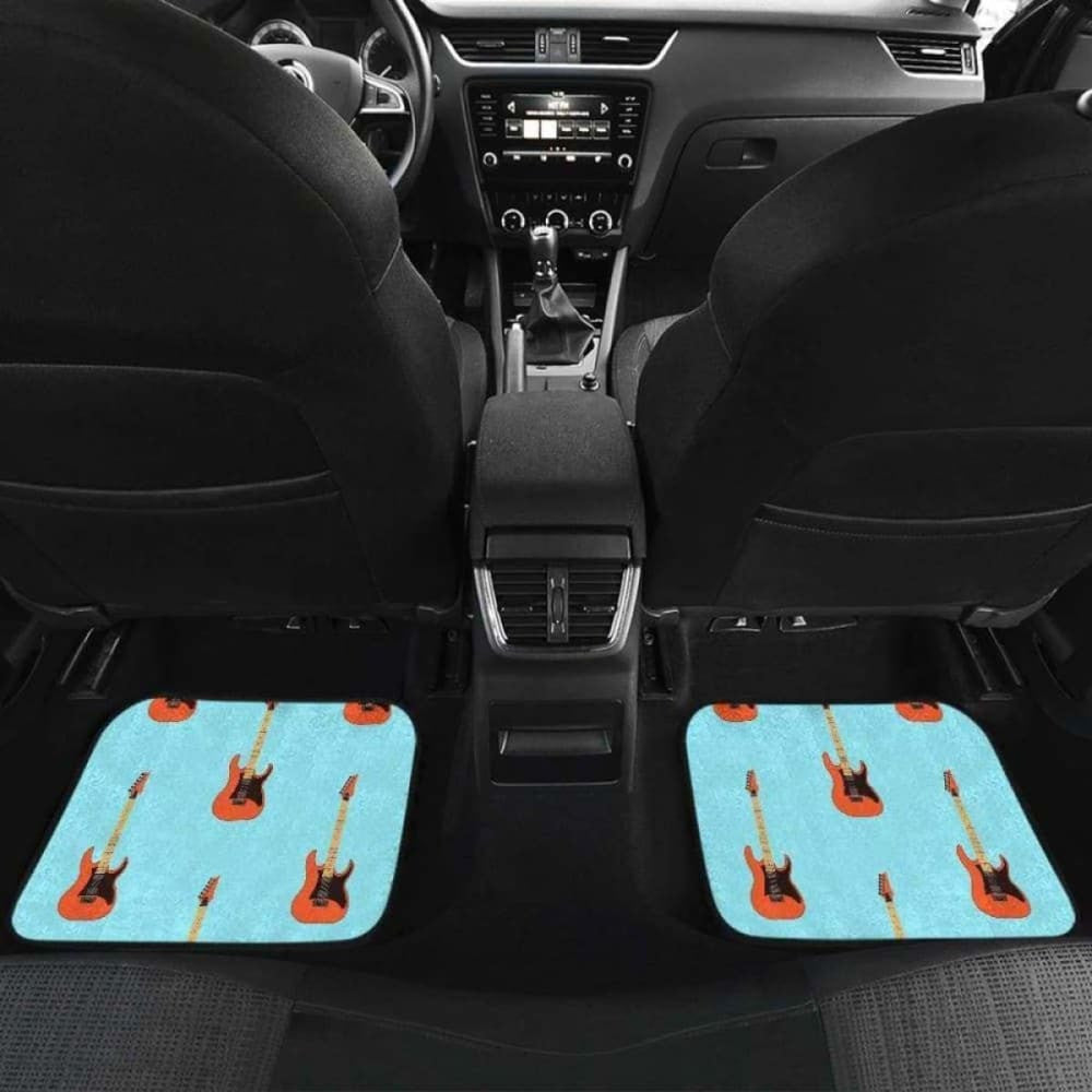 Electric Guitar Pattern Light Blue Background Front And Back Car Mats
