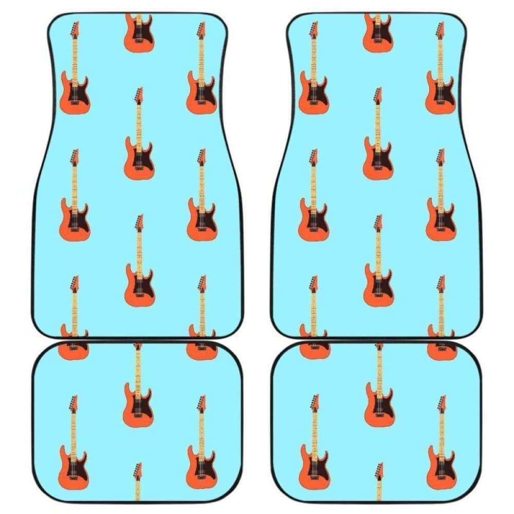 Electric Guitar Pattern Light Blue Background Front And Back Car Mats