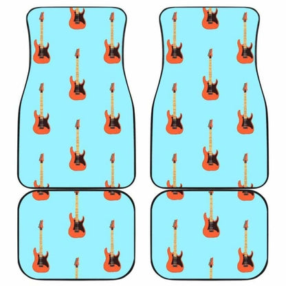 Electric Guitar Pattern Light Blue Background Front And Back Car Mats