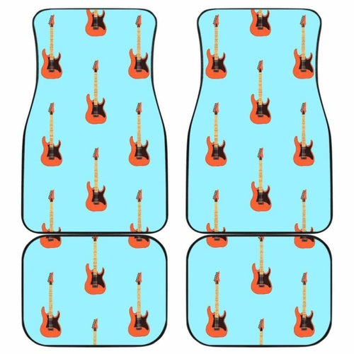 Electric Guitar Pattern Light Blue Background Front And Back Car Mats
